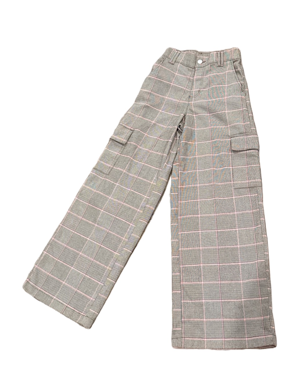 Checked Grey Plaid Trousers with Subtle Pink Windowpane